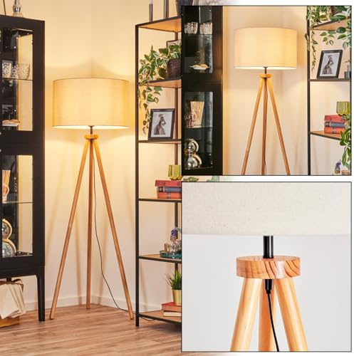 HOFSTEIN Stehleuchte Flemming, Stehlampe aus Holz/Metall im modernen Boho-Design, Schirm aus Stoff, Ø 50 cm, 154 cm, E27, Fußschalter - Wohnzimmer, Schlafzimmer, Esszimmer, Flur