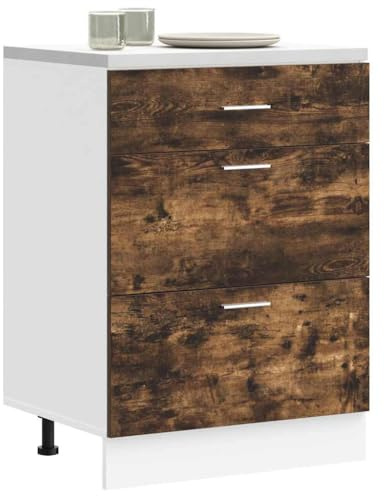 YuuSsea köksunderskåp Lyon rökt ek, träbaserade material, 60 x 46 x 81,5 cm, justerbara fötter, gott om förvaringsutrymme, fuktbeständigt