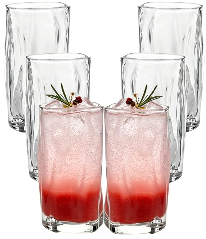Bcuuozeeing Trinkgläser Set 6 Stück 275 ml Whisky Gläser Unregelmäßiges Kristall Whiskeygläser Bleifrei Kristallgläser Wave Design Klarglas Ideal für Latte Macchiato, Eistee, Cocktails & Matcha