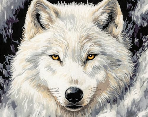 AYAOYANGGO Tier Kreuzstich Set Fantasie-Weißer Wolf Diy-Kreuzstich-Sets Für Erwachsene Mit Nadeln，Scheren-Einfädler，Vordruck Für Die Wanddekoration Zu Hause 11CT 30x40cm