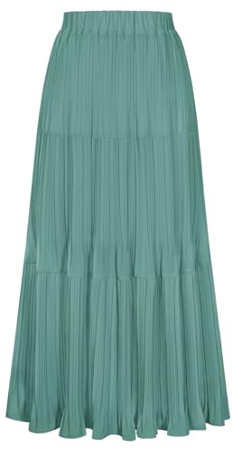 Kate Kasin Women's Pleated A-line Maxi Skirts Chiffon Layered Flowy Elastic Waist Skirt Spring Summer Casual Outfit