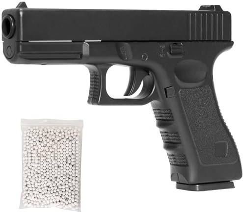 Pistola softair a molla Glockk 17 V020, carrello metallo/corpo plastica, POTENZA 0,9 JOULE, caricatore 12 colpi, slitta sotto canna, 200x137x25mm 430g, bundle completo di 1000 pallini