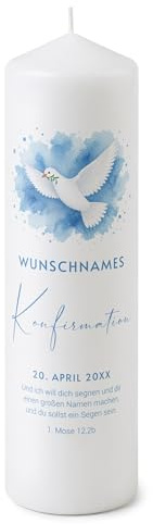 printplanet - Konfirmationskerze Taube Blau - Personalisiert mit Name und Datum - Kerze Konfirmation Geschenk