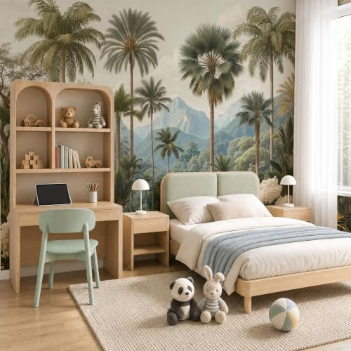 WunM Studio Papel Pintado Panorámico Campaña americana, selva tropical,Fotomural Montaña de las flores Papel Pintado Tejido No Tejido No Autoadhesivo Decoración de Pared Salón/Dormitorio,300x210cm