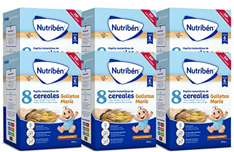 Nutribén Papilla 8 Cereales con Galletas María, 3600g, Sin azúcares añadidos, Sin Aceite de Palma, Alimento para Bebés, desde los 6 Meses, Pack de 6 x 600g