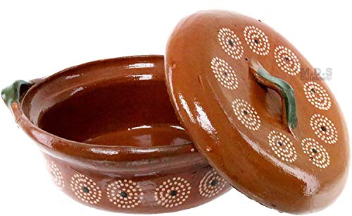 Cazuela De Barro 10“ with Top Clay Traditional Floral Artisan Artezenia Olla Casserole Mexican