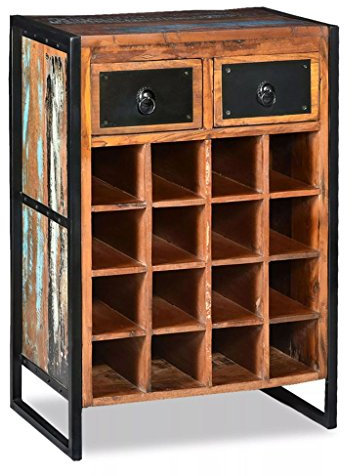 Festnight Botellero de Madera para 16 Botellas con 2 Cajones,Estilo Industrial y Vintage,Madera Maciza Reciclada,54x35x80cm