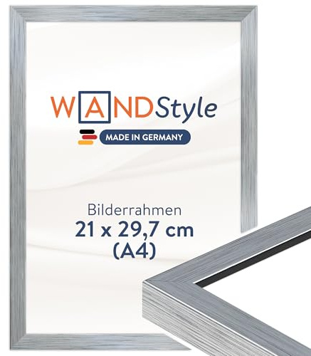 WANDStyle tavelram silver DIN A4 21x29,7 cm av trä i modern stil för upphängning, affischram Made in Germany, perfsilvert för certifikat - H950