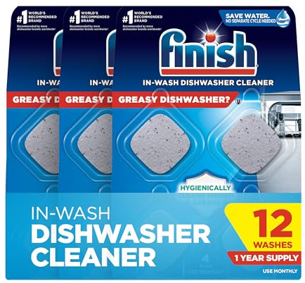 Finish Dishwasher Cleaner Tablets, Deep Cleans Hidden Grease & Grime, Fights Odors, No Extra Wash Cycle, Helps Maintain Dishwasher, 12 Month Supply, 12 Count