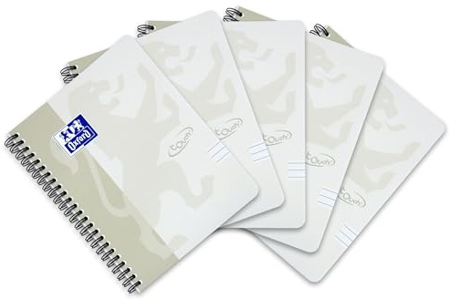 Oxford Touch Collegeblock A5 liniert mit Rand, je 140 Seiten, Softcover, hellgrau, 5 Stück