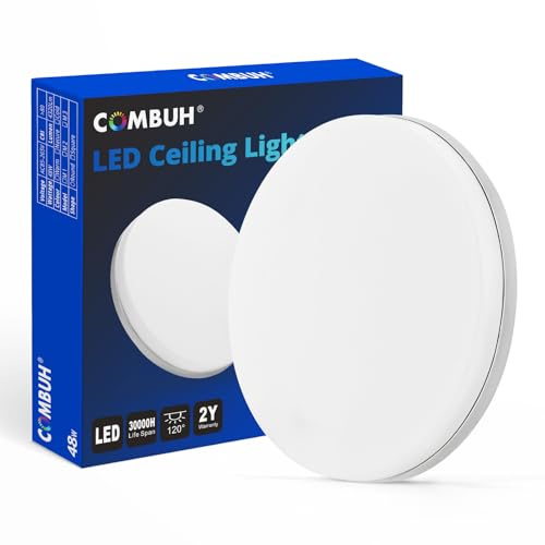 Combuh Led Taklampa 30 Cm, 48W Mycket Ljus Rund Platt Taklampa, Varmvit 3000K Rumslampa, IP44 Vattentät För Badrum Fruktigt Rum Hall Kök Trapphus, Bathroom Ceiling Light