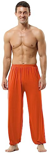 Hoerev Men's Super Soft Modal Yoga Pants Lightweight, Loose Fit with Pockets Orange