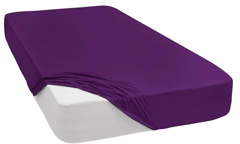 Mixibaby Spannbettlaken Jersey Spannbetttuch 100% Baumwolle Bettlaken Spannbettuch Laken 28 Farben, Größe:160 x 200 cm, Farbe:Violett