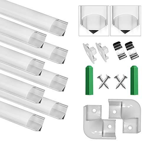 SENXINGYAN LED Aluminum Profile V-Shape 8x1m,Channel with Cover, Led Aluminum Channel and Diffuser for Led Strip Lights with Milky White Cover, End Caps and Metal Mounting Clips 8-Pack