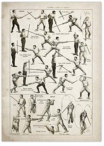 Bilder, Poster, Kunstdrucke Jiu Jitsu Poster Boxen Wrestling Fechten Kampftechnik Diagramm Vintage Print Leinwand Malerei Schwert Säbel Cane Stick Baton Poster Und Drucke - 50X70Cm