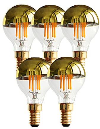 G14(G45) Half Chrome Light Dimmable 4W(40W Equivalent) E12 LED Candelabra Bulbs Warm White 2700K 400Lm Filament Vintage Bulb with Golden Mirror Decorative Edison Globe Bulb for Indoors(5 Pack)