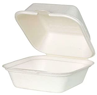 BIOZOYG Bio Burger-Box Einweg Zuckerrohr Schale I Einweggeschirr Biologisch Abbaubar I Bagasse Schalen Kompostierbar 500 ml Klappdeckel 14,3 x 15 cm I 50x Hamburger Quadratisch Weiß