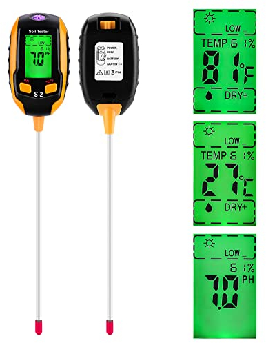 Soil pH Tester, BlumWay Upgrade 5 in 1 Soil Tester Meter Soil pH Testing Kit Soil Moisture Meter Soil Thermometer Greenhouse Accessories Soil Testing Kit for Garden, Lawns, Farm, Potted Plants, Flower