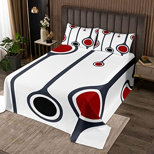 feelingyou Rot Schwarz Kreis Wirbel Bettdecke Set,Abstrakte Kunst Tagesdecke mit 2 Kissenbezügen,3-teilig,Modernes Retro Weiß Dekoratives Polyester Gesteppt für Jungen Teens Zimmer Geschenk,Weich