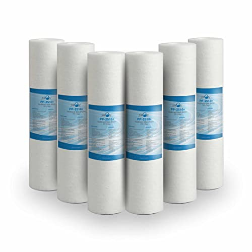Bellerofonte Filtre sédiments 10 pouces 25 microns en polypropylène. Élimine le sable, le limon, les particules de rouille et les impuretés en suspension jusqu'à 25 microns 6 pièces