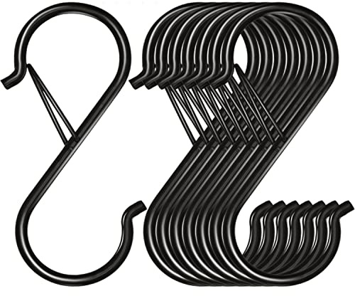 Waitkey Paquete de 8 ganchos en S para colgar, ganchos en S de metal resistente de 3.5 pulgadas con hebilla de seguridad, ganchos en forma de S para colgar plantas, ropa, utensilios de cocina, ollas,