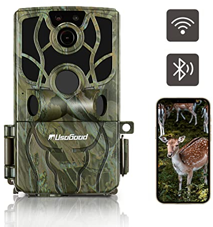 usogood 4K 48MP Fototrappola WiFi per Caccia e Videosorveglianza, Fototrappola Notturna con Infrarossi Invisibili 850nm, Impermeabile IP66 con 8 Batterie AA e 32GB Scheda di Memoria