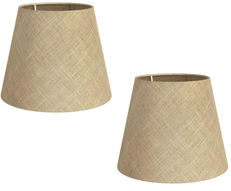 ledscom.de 2 piezas pantalla, lino, yute, cáñamo, textil, tela, beige-natural, 200mm Ø