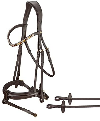 SUNRIDE schwedische Trense für Pferde (Aspen) - mit Zügeln - weiches Echtleder - extra Polsterung - anatomisch, verstellbar - Lack am Nasenriemen - handgefertigt - rostfrei - braun (Cob)