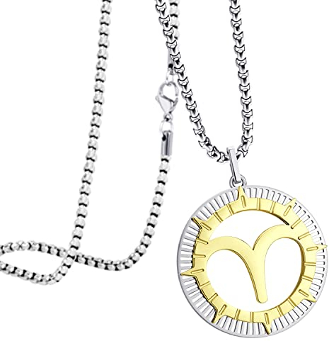 555Jewelry Stainless Steel Aries Necklace for Wife, Horoscope Constellation Necklaces for Women ‎& Ladies, Zodiac Sign Pendant for Men, Astrology Necklace for Her, 18 Inch, Silver/Gold