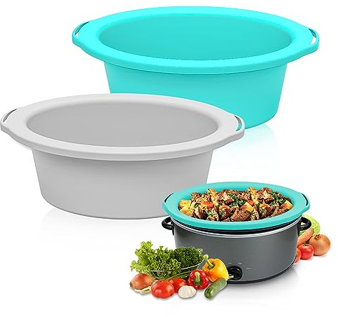 SOPHICO Silicone Crock Pot Liners for 6-8 Quart Slow Cooker, Grey-Mint | Food Grade Silicone, Crock Pot Insert Accessories for 6-8 Oval or Round Quart Slow Cookers, Dishwasher Safe