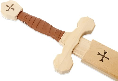 BestSaller 1012.9 Templer Schwert Set mit Holzhülle, Birke 64cm, braune Kunstlederwickelung 64 cm (1 Set)