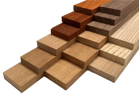 Exotic Wood Zone's Combo Pack of Cherry, Padauk, Honduran Mahogany, Walnut, White Ash Assorted Wood Cut-Offs Box | Wooden Craft Carving Scrolls Short Lumber Boards | 1/4 x 2 x 12 (15 Pcs)