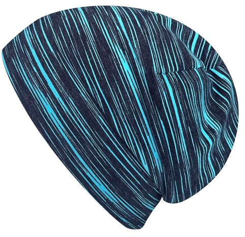 Wollhuhn Jungen/Mädchen Shorties Beanie/Mütze/Kinder-Mütze Bequem Viele Motive Jersey Zweilagig Gefüttert Übergangszeiten (Öko-Stoffe/Bio) 2024202401 (Shorty Lines Schwarz/Türkis, M)