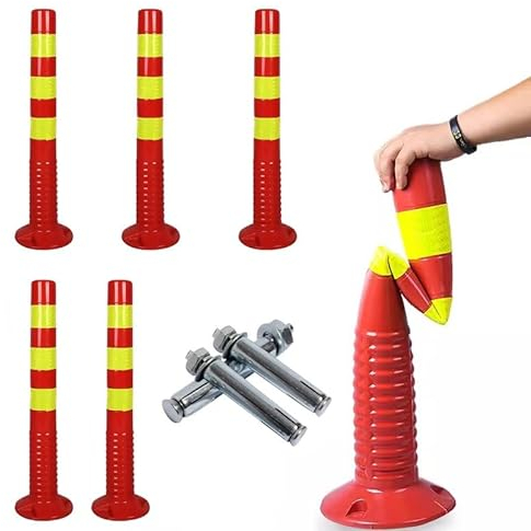 Warnkegel Verkehrskegel Leitkegel Absperrpfosten 6er-Pack Schwerlast-Verkehrsleitkegel Rot Grün Blau Gelb Schwarz, Hochflexibler Optischer Sicherheitspoller Auffahrt Barriere, Parkkegel Für Die Fahrer
