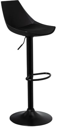 LOLAhome - Taburete Alto de Cocina Giratorio en 360°, Silla de Bar Regulable en Altura de 83 a 104 cm, con Respaldo, Estructura Metal Negra y Reposapiés, Negro