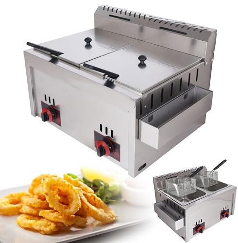 Deep Fryer Friggitrice a Gas da 20 Litri, friggitrice a gas di grande capacità, include cestini e coperchio, per Ristorante Commerciale Cucina Domestica, pulizia senza sforzo