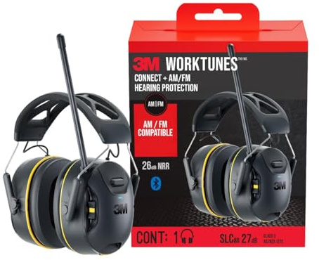 3M WorkTunes Connect + Protector auditivo inalámbrico AM/FM con tecnología Bluetooth, protección auditiva Bluetooth® con una clasificación de reducción de ruido de 26 dB