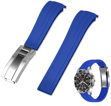Kai Tian Kautschuk Uhrenarmband 18mm 20mm 21mm 22mm gebogenes Ende Silikon armband, verjüngtes Sport Ersatz Silikonarmbänder mit klassischer Tauchschnalle für Herren Damen