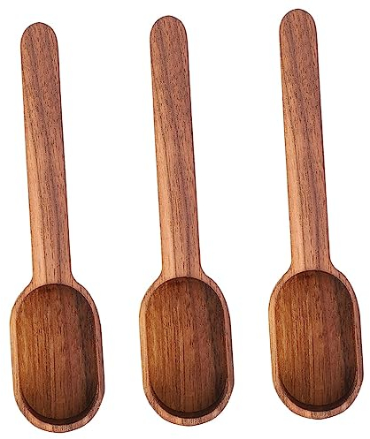 OQHAIR 3 Piezas Cuchara de café en Grano Cucharas de Sal Mini Granos de café Espresso Cucharillas de Acero Inoxidable Cocina de Madera Cucharadita de Madera para Comer café Cucharas de co