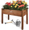 needs&wants® Jardinière surélevée en bois pour jardin, balcon, terrasse, kit de construction rectangulaire étroit avec film non tissé, parterre d'herbes aromatiques, jardinière décorative marron foncé