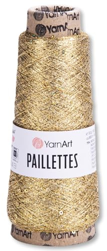 Frida's Wollhaus YarnArt 50 g Paillettes Effektgarn metallic Stricken Häkeln Wolle Garn 10 Farben (8002 | Gold)