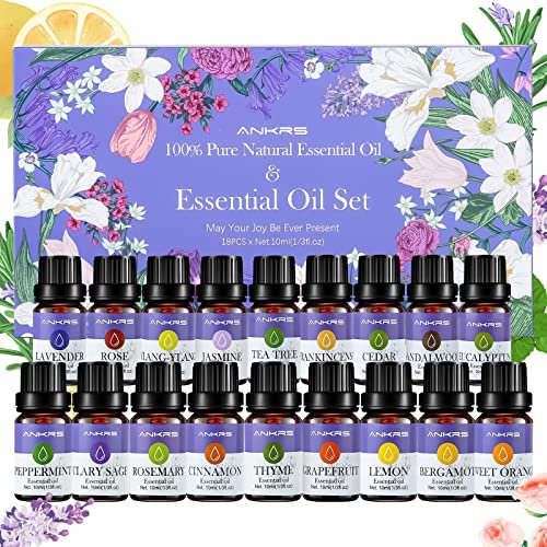 Ankrs Ätherische Öle Set 18 x 10 ml, 100% Naturrein Aroma Diffuser Öl, Aromatherapie Essential Oils, Aromatherapie, Entspannung, Seifenherstellung, Kerzenherstellung