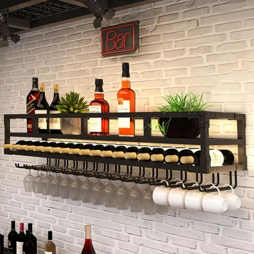 Schwebende Wand-Barregale mit Weinglashalter, Mini-Likörregal für Whisky-Likörflaschen, moderner Barschrank und Ausstellungsregal für Esszimmer oder Küche