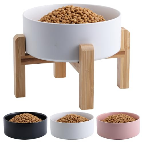 Addggo Weißer erhöhter Hundenapf aus Keramik für kleine, mittelgroße Rassen, Hundefutter, Wassernapf mit Ständer, 15,2 cm, 3,6 Tassen, rutschfest, schwer, Weiß