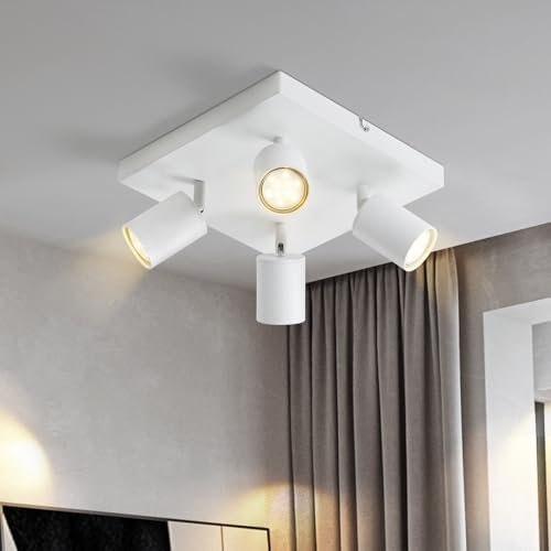 Lichtmaler Plafonnier Spot Orientable Blanche - Rampe Plafond Led 4 Spots Éclairage GU10 Luminaire Intérieur Lampe Salon Cuisine Couloir Sans Ampoules, Base Carrée