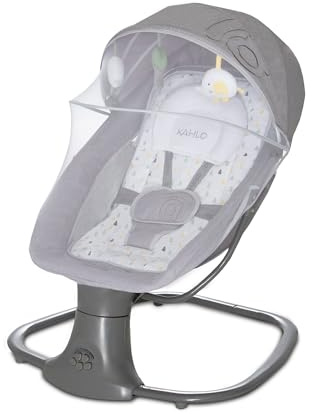 Asalvo KAHLO Hamaca Balancín con Música, Bluetooth, Balanceo Automático 5 Niveles, Capota con Mosquitera, Juguetero con 2 Juguetes, Reposa cabezas, Desde 0 Meses hasta 9 Kg, Textil Lavable, Triángulos