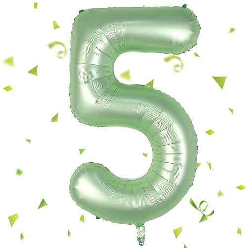 Zahlen Luftballon Salbeigrün,Salbeigrün Luftballon 5,40 Zoll Olivgrün Folienballon 5 Zahlenballon 5 Helium Ballon, Luftballon 5 Geburtstag für 5 Jahre Geburtstagsdeko Kinder Mädchen Junge