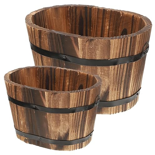 POPETPOP 2stücke Rustikaler Holz-blumenkübel Kleine Mittelgroße Indoor Pflanzgefäße Aus Langlebigem Karbonisiertes Holz Dekorative Pflanztöpfe Für Sukkulenten Balkon Und Zuhause