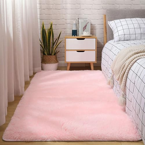 SBJKLYRN Carpeting Modern Soft Shaggy Carpet Light Luxury Minimalist Style Living Room Shaggy Anti-Skid Comfortable Large Rugs For Kids Living Room(Pink,60 * 90cm)