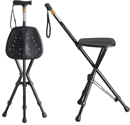 LILICANES Walking Cane with Seat – Folding Lightweight Cane Chair for Seniors, Portable and Sturdy Walking Stick with Comfortable Seat for Elderly, Travel Outdoor Use